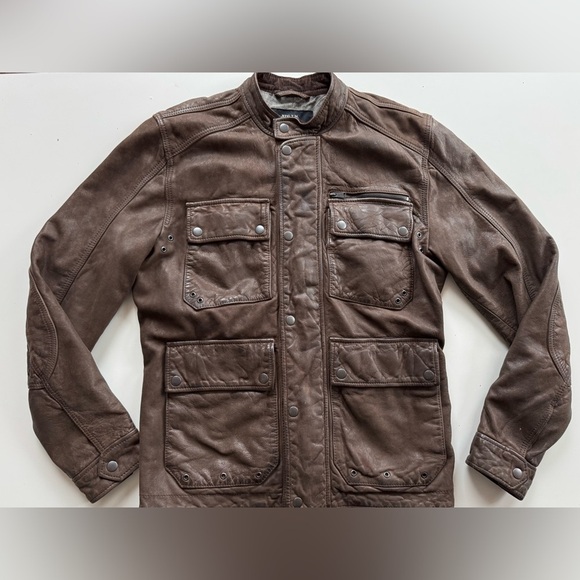 Lucky Brand Manx Cafe Racer Brown Leather Biker Moto Jacket Men's Size S - Picture 7 of 13